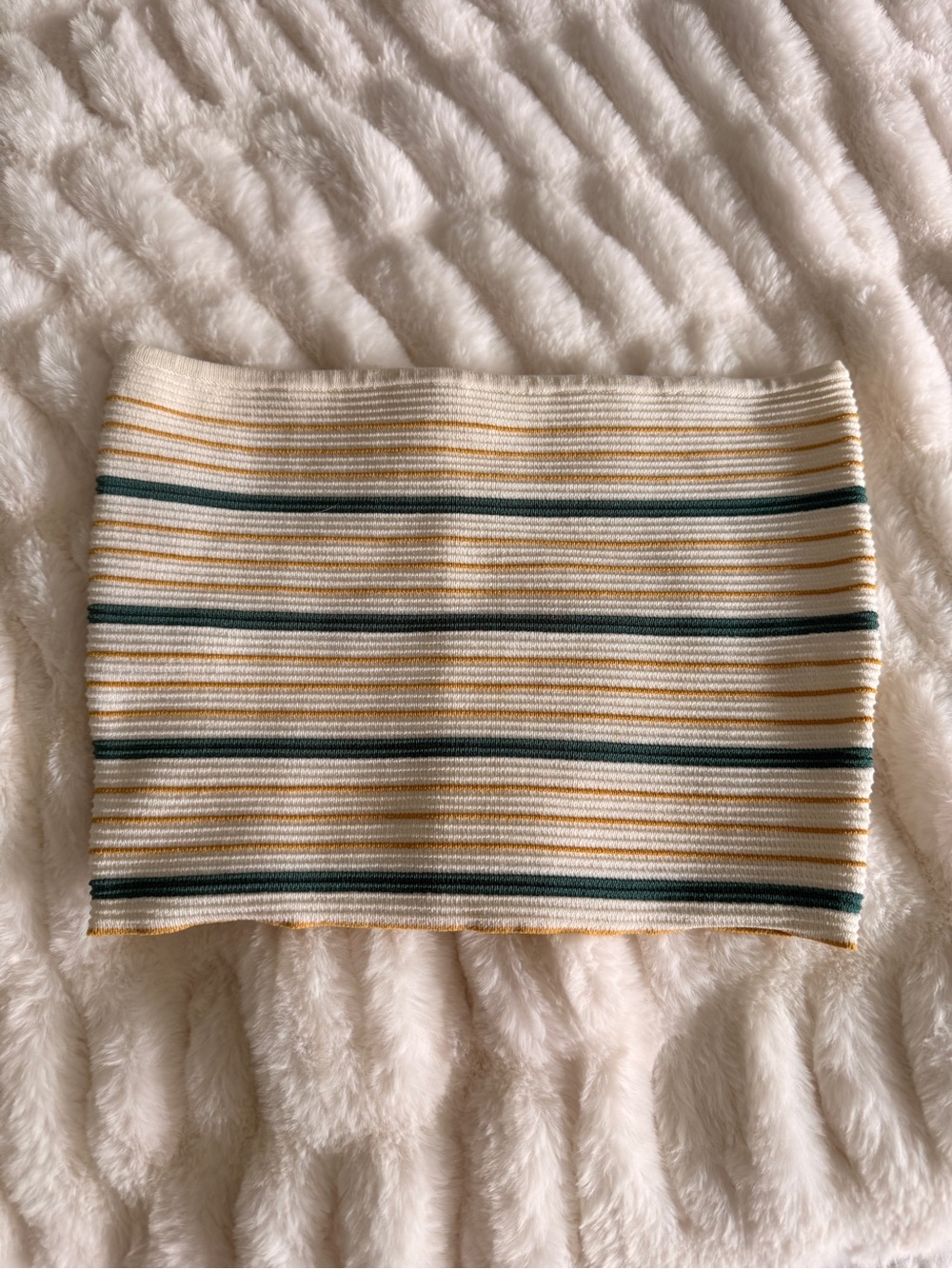 La Hearts Cream Ribbed Tube Top with Green Stripe
